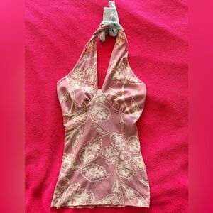 SOLD // Sweet Pea Pink and Cream Floral V-Neck Halter Top